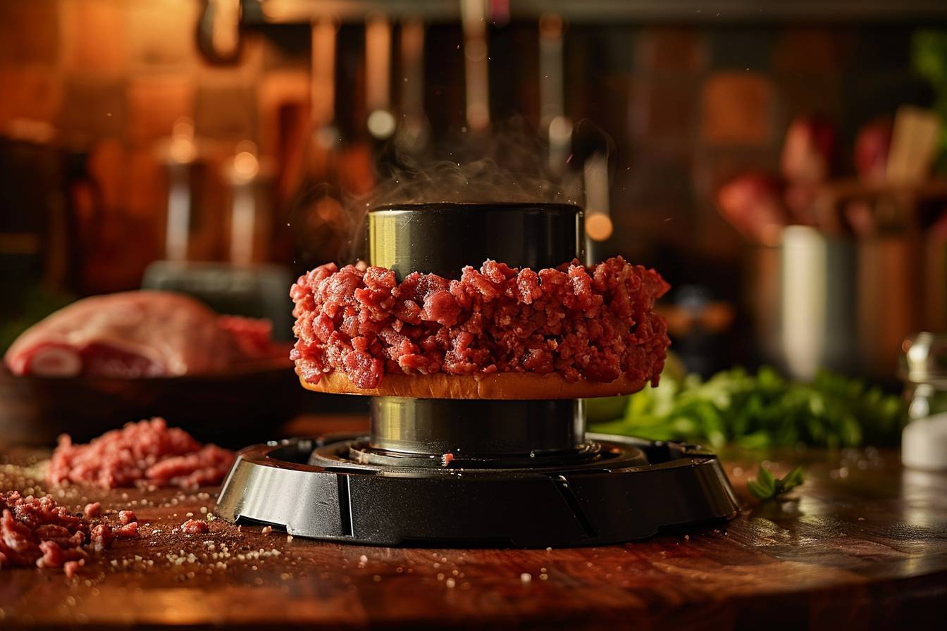 Steak haché dans une poêle en train de cuire