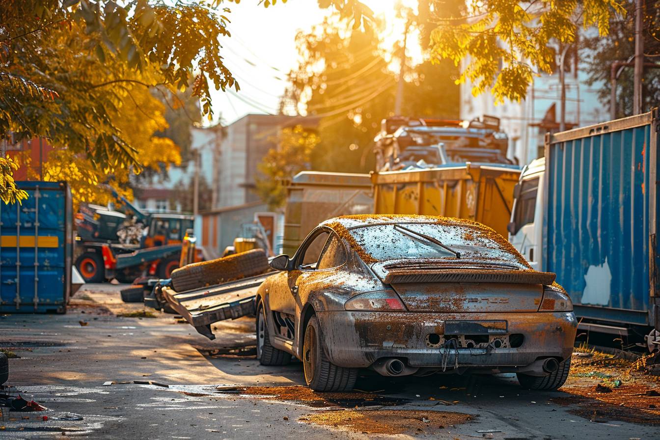 épave de voiture abandonnée sur une route déserte