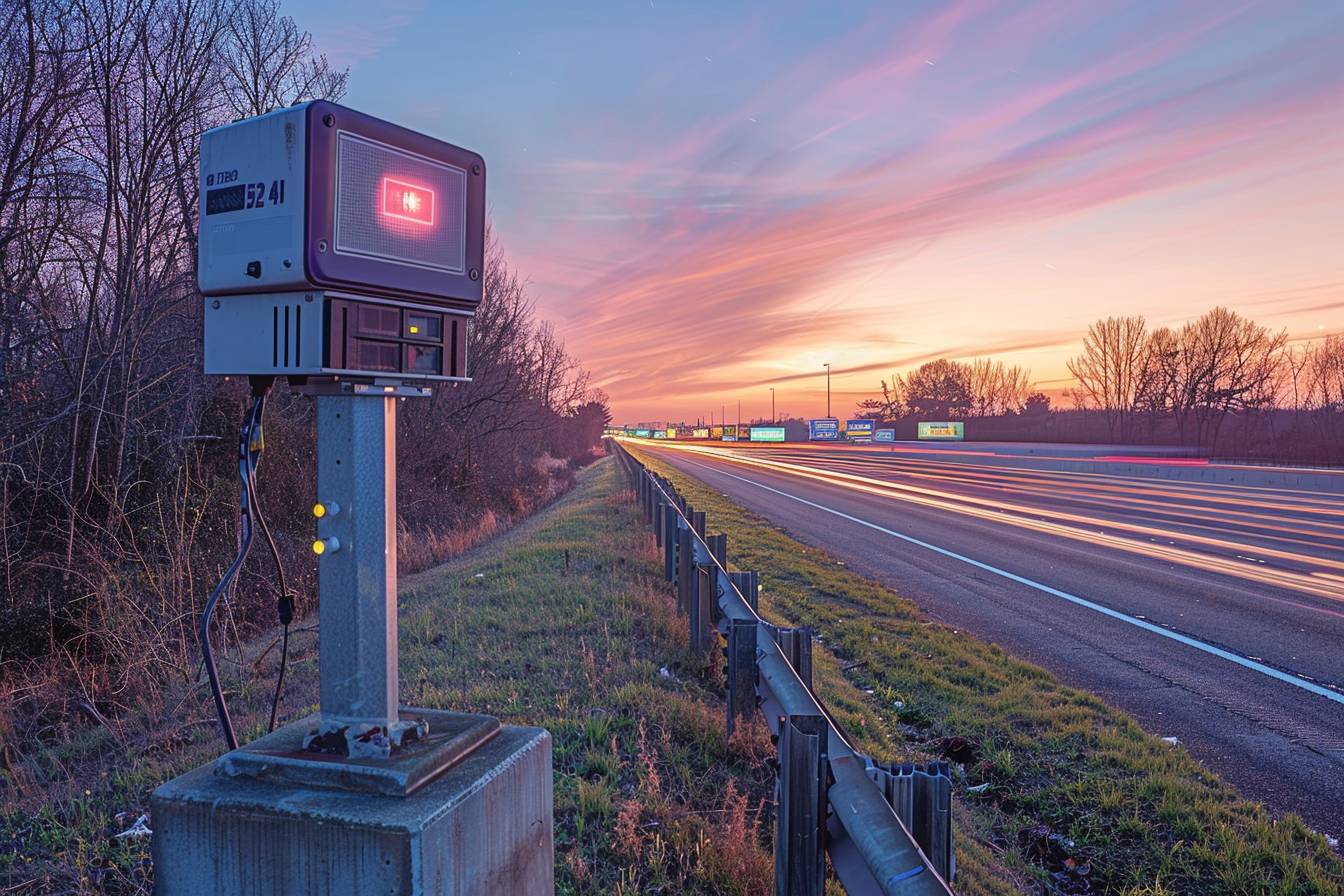 Radar sur autoroute mesurant la vitesse des véhicules  
Dispositif de contrôle de vitesse sur une route rapide