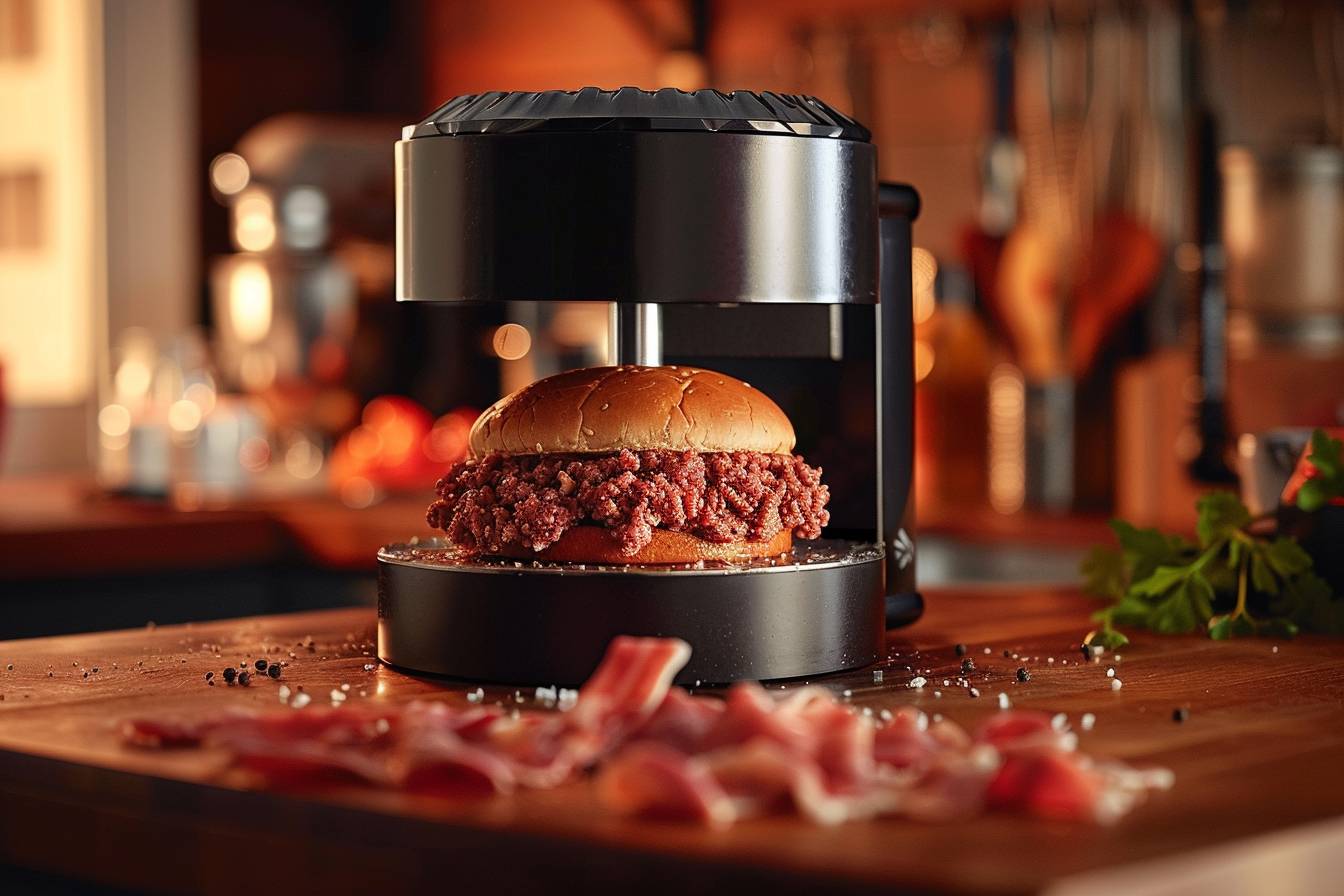 Steak haché dans une poêle en train de cuire  
Viande hachée dorée sur une plaque de cuisson